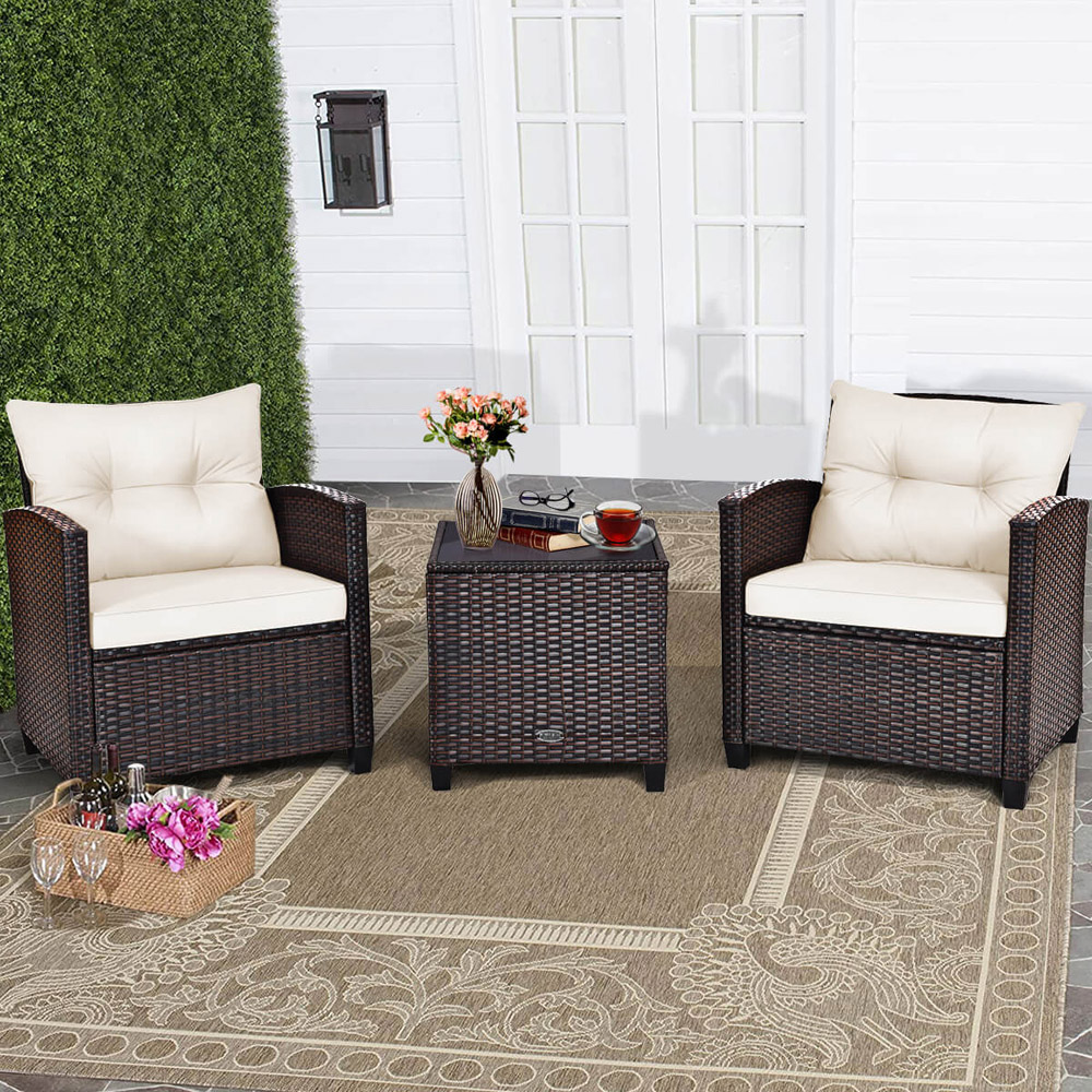 Costway 2 Seater Rattan Patio Bistro Set White Image 1