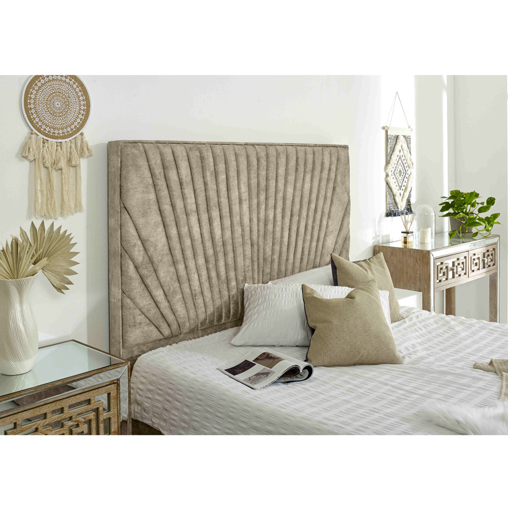 Eleganza Dawn King Size Mink Marble Fabric Bed Frame with Headboard Image 2