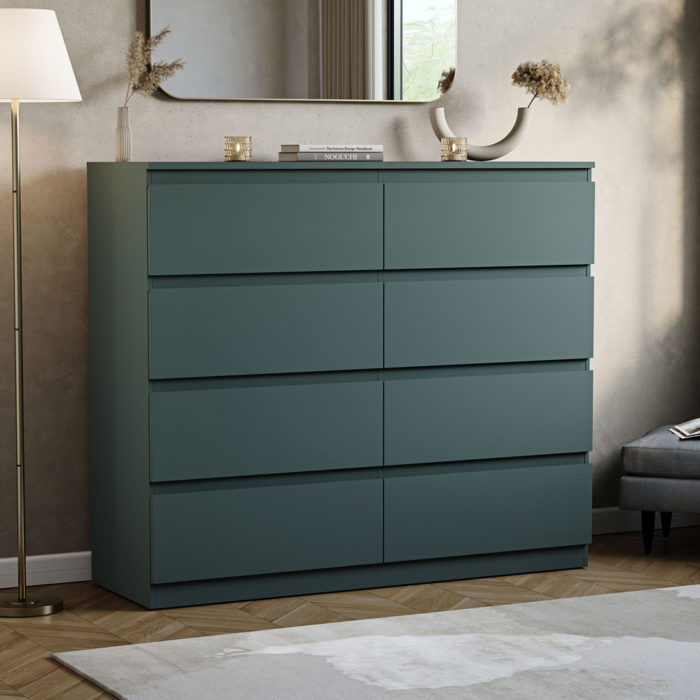 VIDA DESIGNS Denver Jasper Green 8 Drawer Bedside Table Image 5