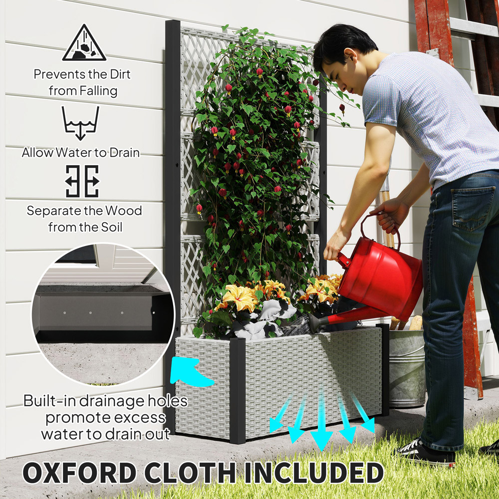 Outsunny Mixed Grey Rattan Raised Garden Planter with Trellis Image 6
