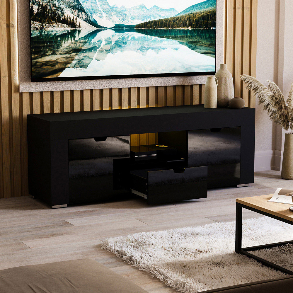 Vida Designs Eclipse 2 Door Single Drawer Single Shelf Black LED TV Unit Image 7