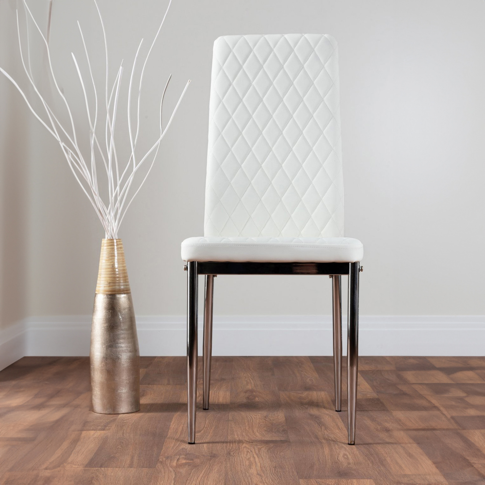 Furniturebox Arona Valera Glass 4 Seater Round Dining Set Chrome and White Image 2