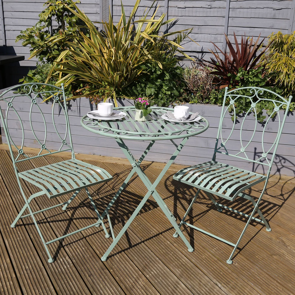 Charles Bentley Wrought Iron 2 Seater Bistro Set Sage Green Image 1