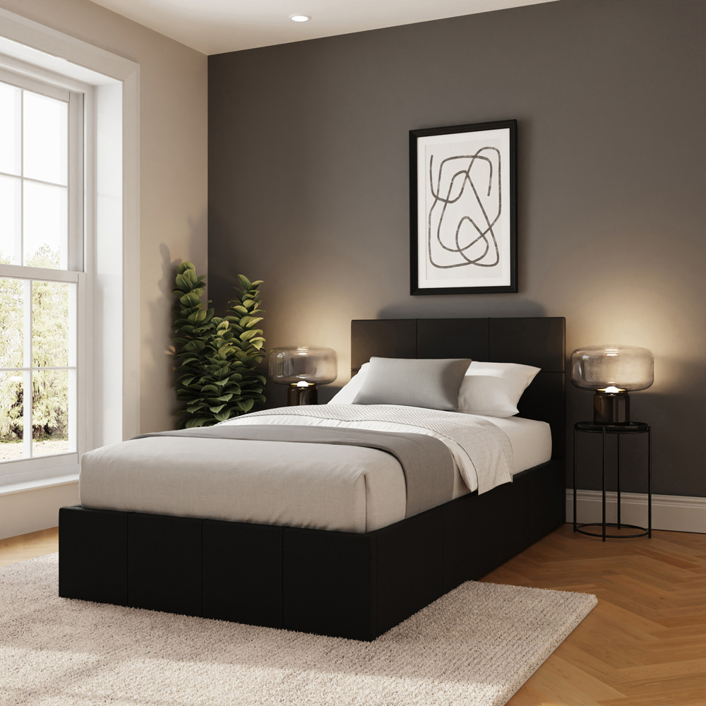 GFW Single Black Faux Leather End Lift Ottoman Bed with Memory Pocket Spring Mattress Image 8