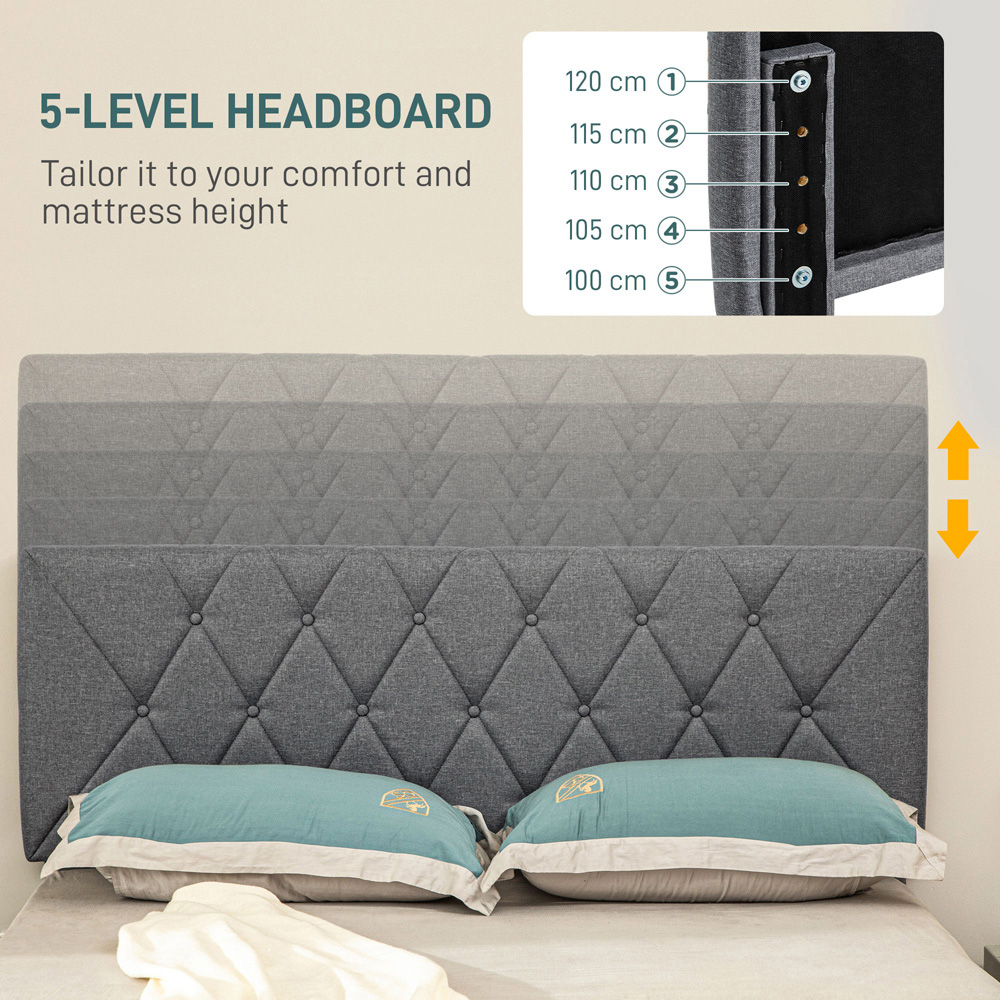 Portland King Size Adjustable Linen Headboard Bed Frame Image 5