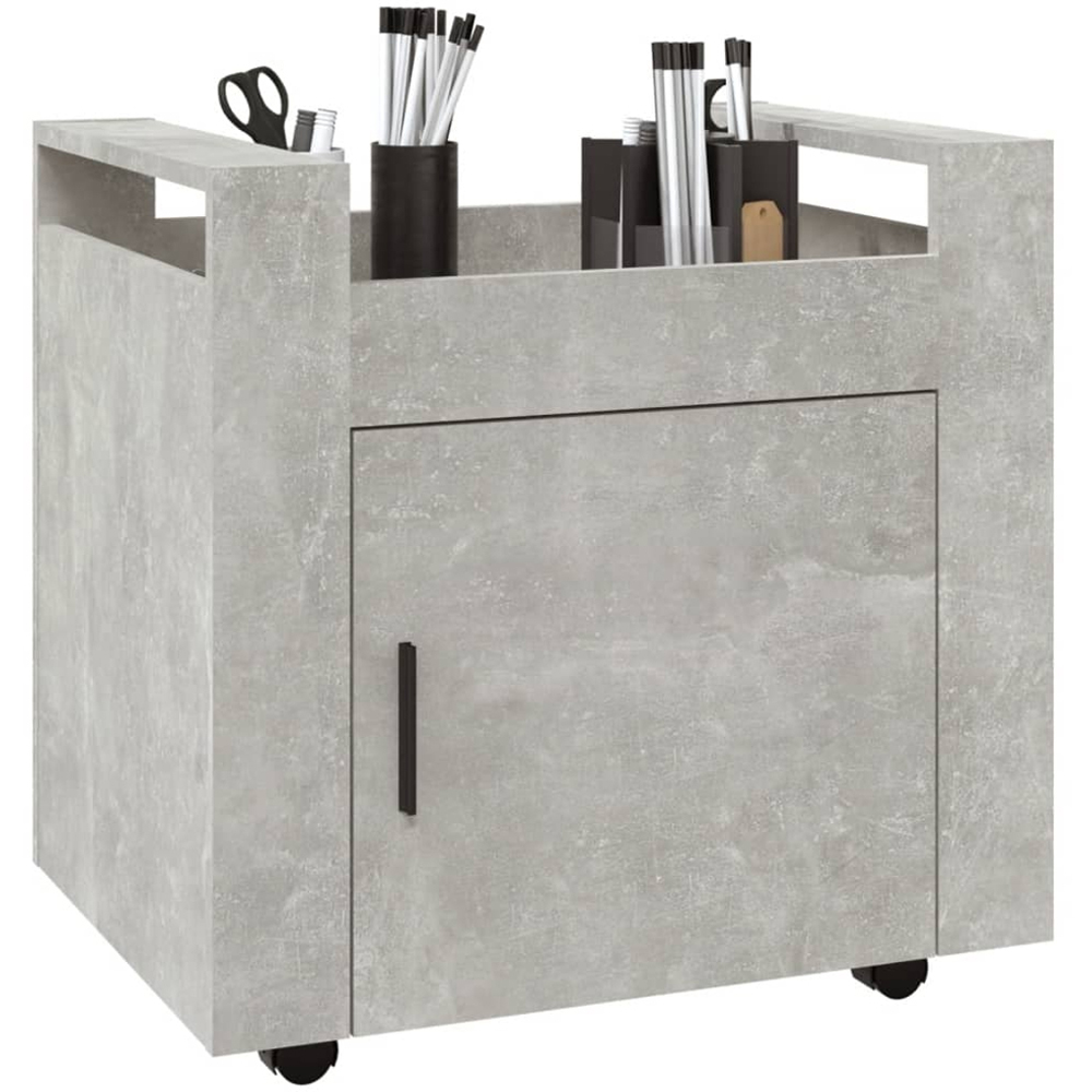 vidaXL Single Door Single Shelf Concrete Grey Wooden Desk Trolley Image 3
