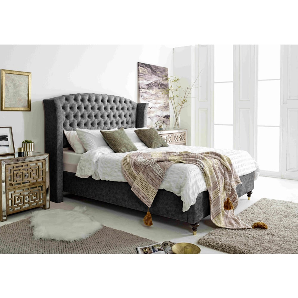 Eleganza Roseland Single Granite Oakland Fabric Bed Frame with Chesterfield Headboard Image 7