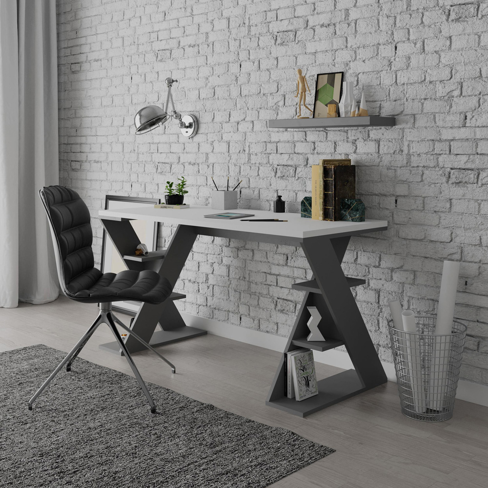 Decortie Papillon 6 Shelf White and Anthracite Working Table Image 3