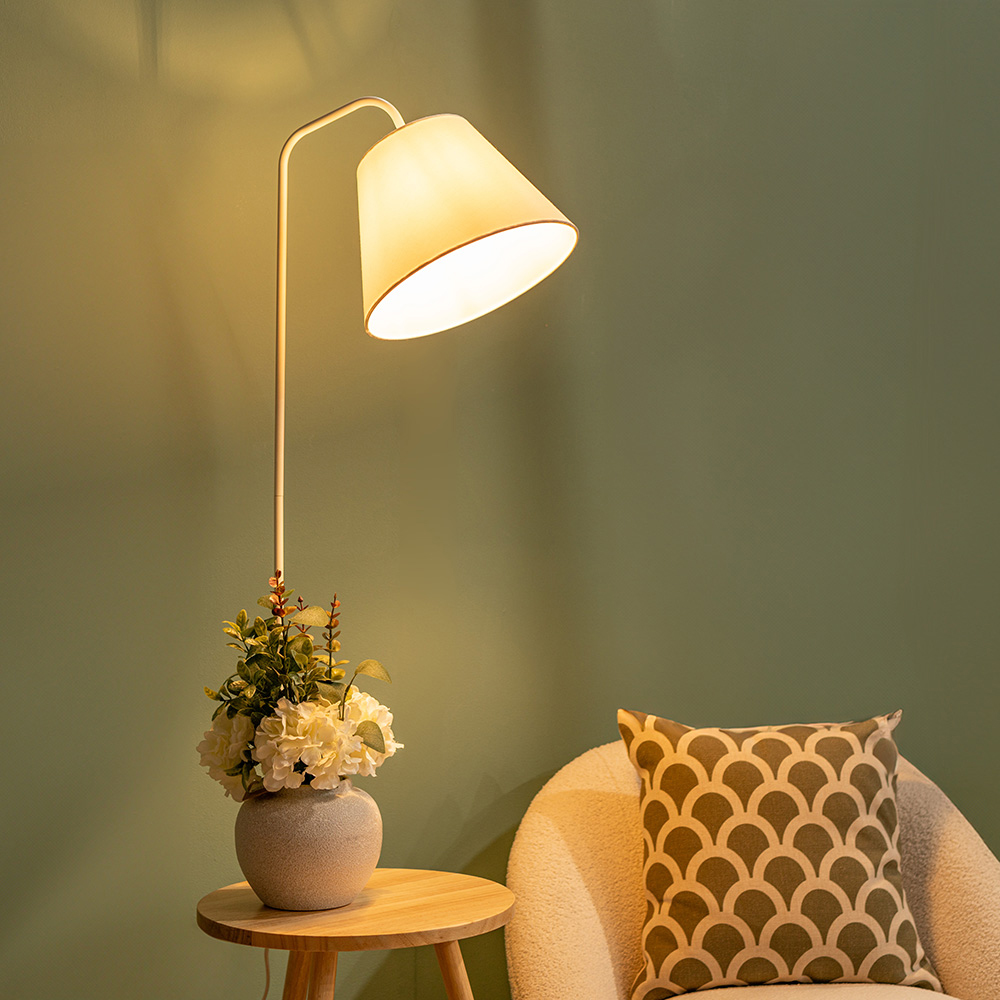 ValueLights Freja Natural Wood and White Side Table Floor Lamp Image 4