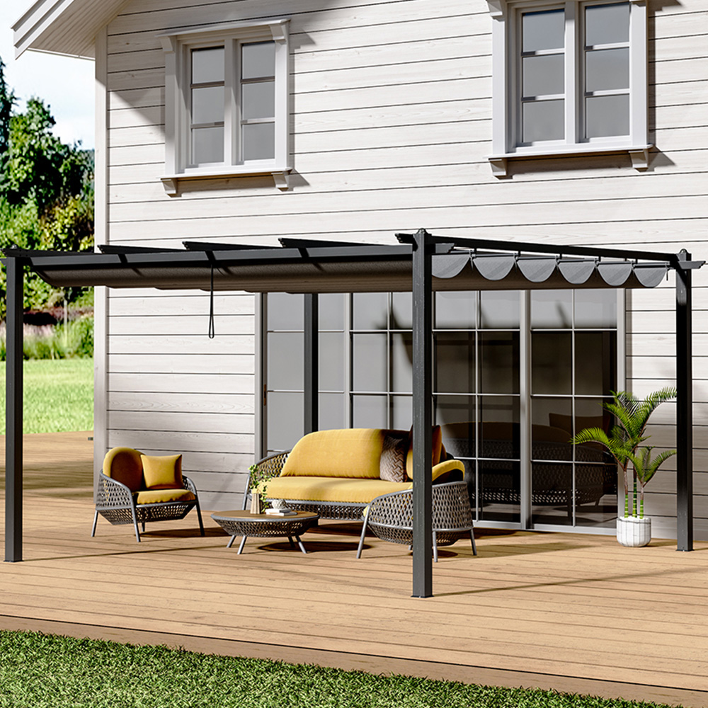 Living and Home Aluminium Patio Deck Pergola with Canopy 4 x 4m Image 1