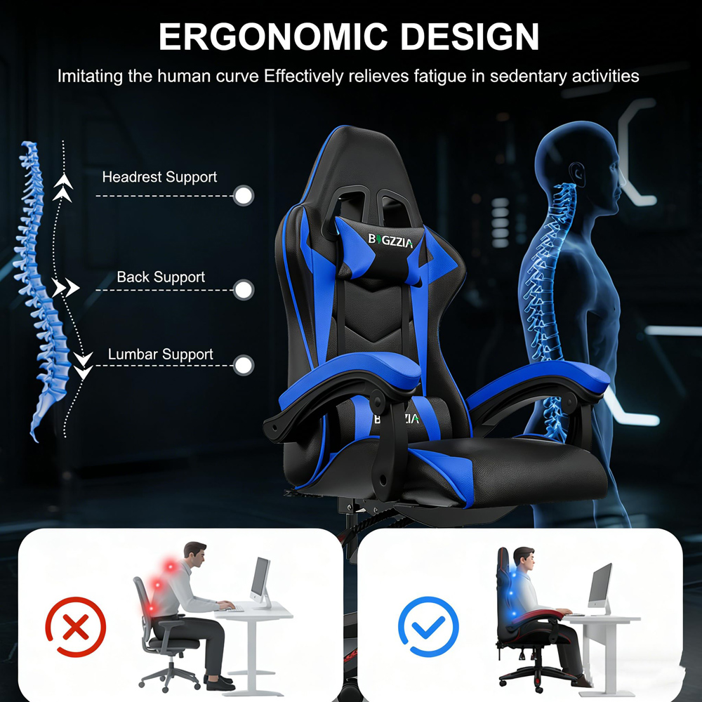 Rattrix Blue Ergonomic High Back Gaming Chair with Bluetooth 5.3 Stereo Speakers Image 3