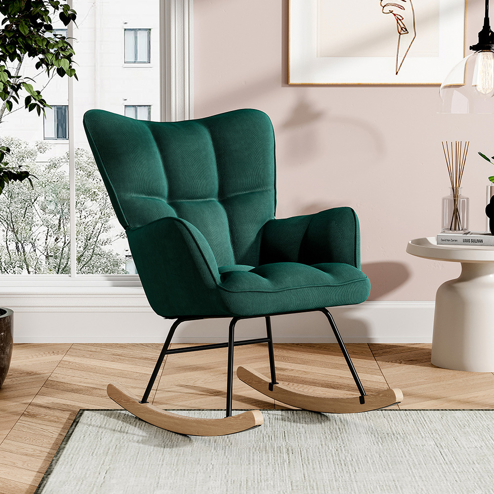 Living and Home Green Tufted Upholstered Rocking Chair Image 8
