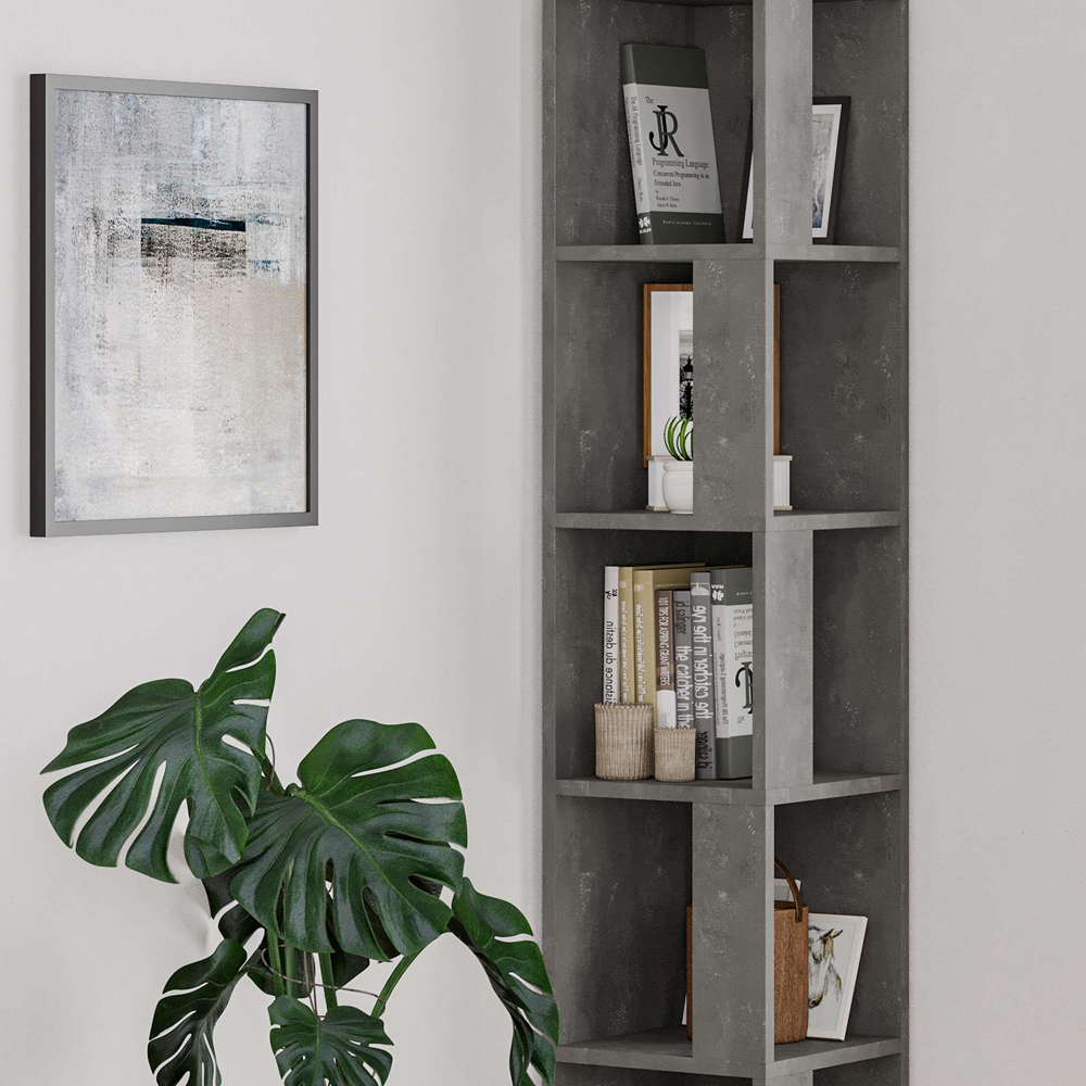 Decortie Piano Retro Grey Modern Corner Tall Bookcase Image 4