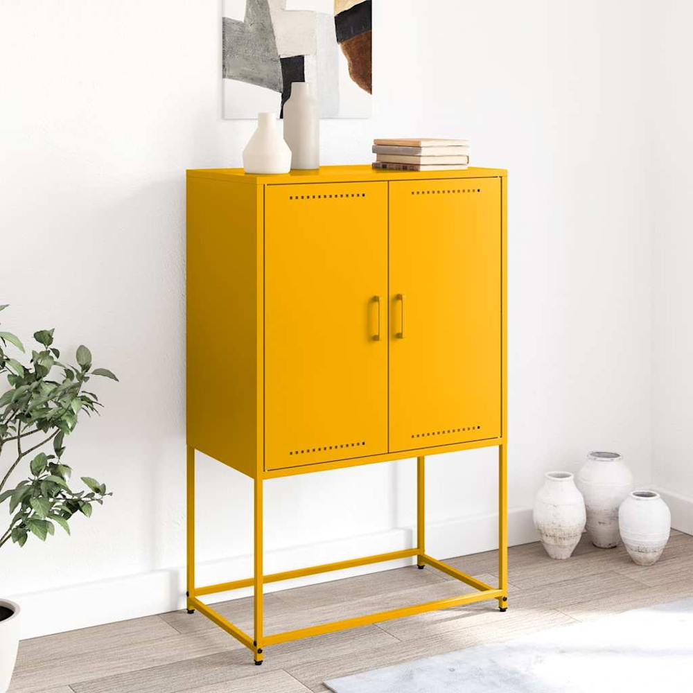 vidaXL 2 Door Mustard Yellow Steel Highboard Image 9