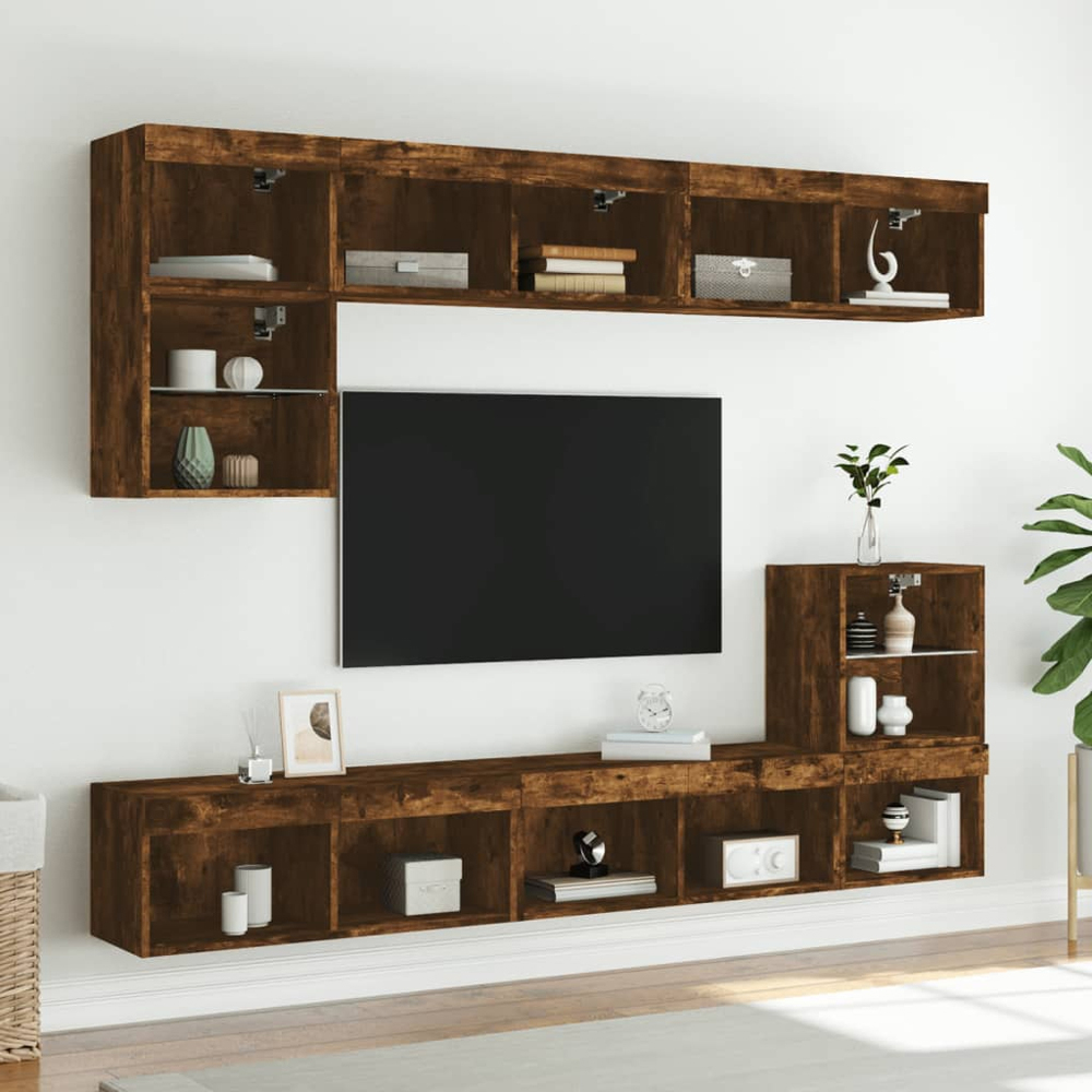 vidaXL 2 Shelf Smoked Oak Wall Mounted LED TV Cabinet Image 4