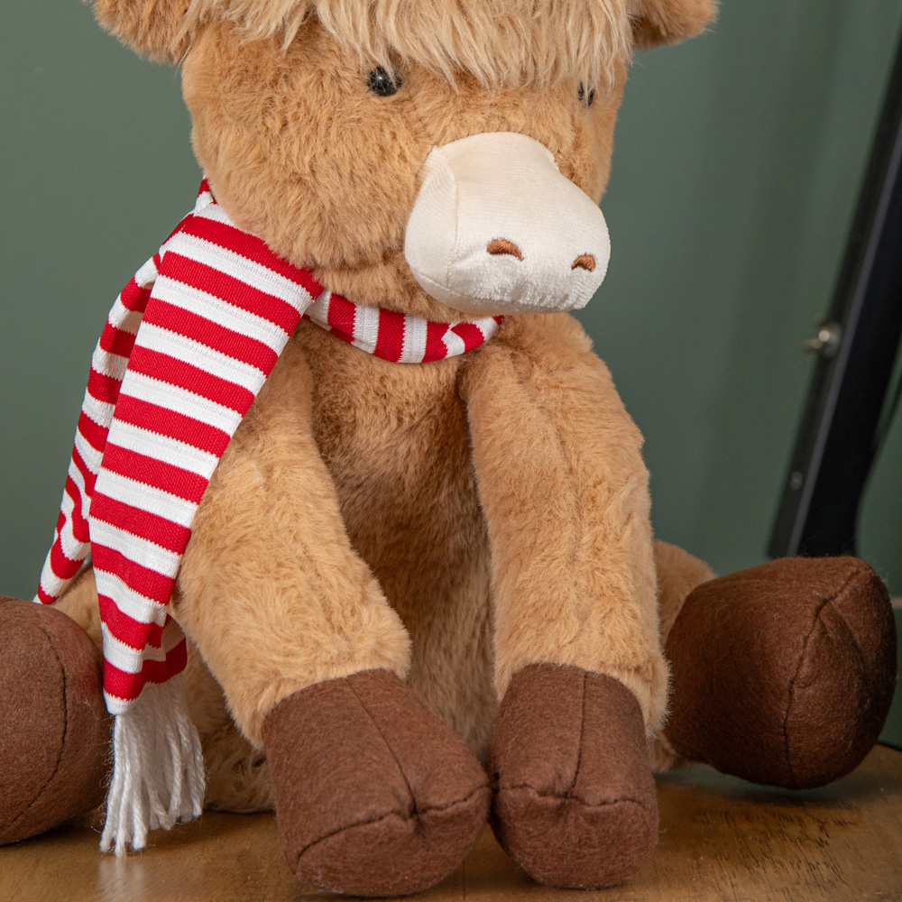 Samuel Alexander Plush Tall Sitting Christmas Highland Boy Cow with Santa Hat 36cm Image 8