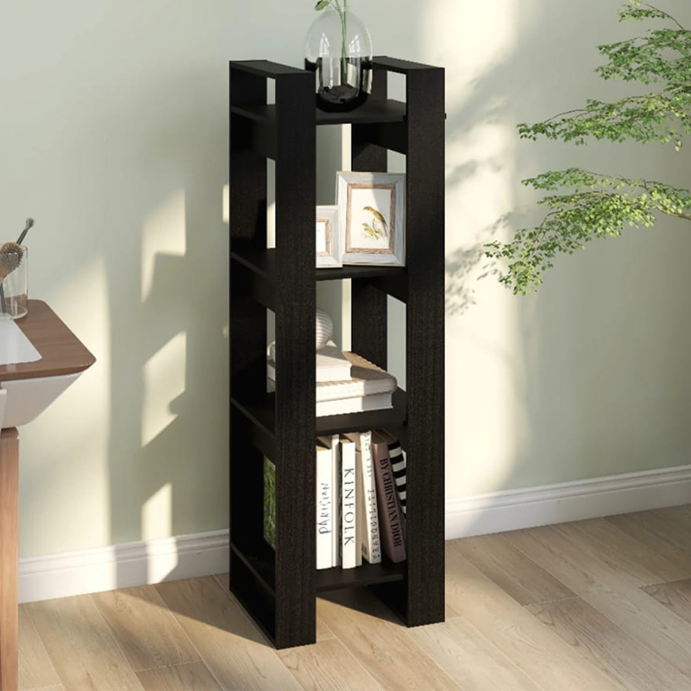 vidaXL 4 Shelf Black Solid Pine Wood Bookcase Image 1