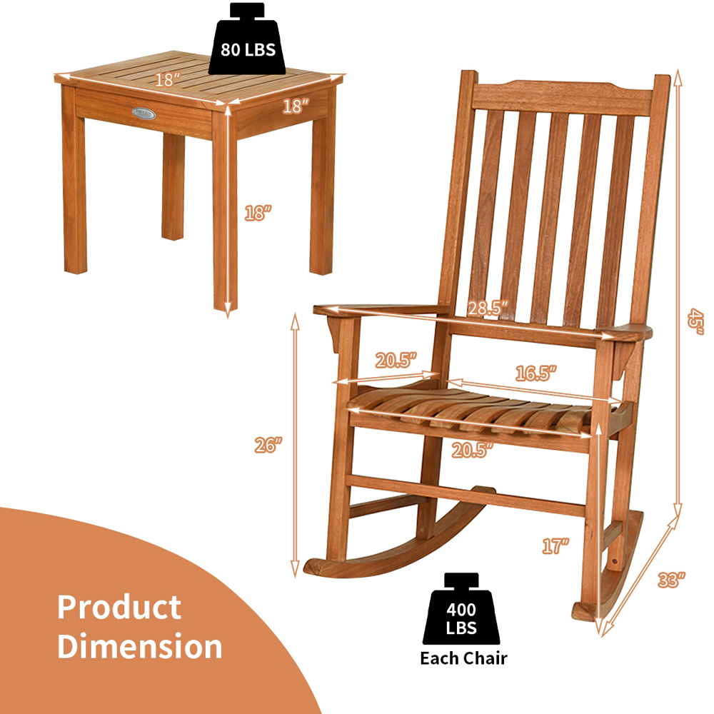 Costway 2 Seater Eucalyptus Garden Rocking Lounge Set Image 9