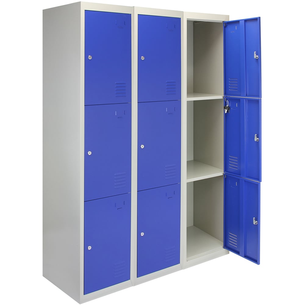 Monstershop 3 Door Blue Metal Storage Locker 3 Pack Image 3