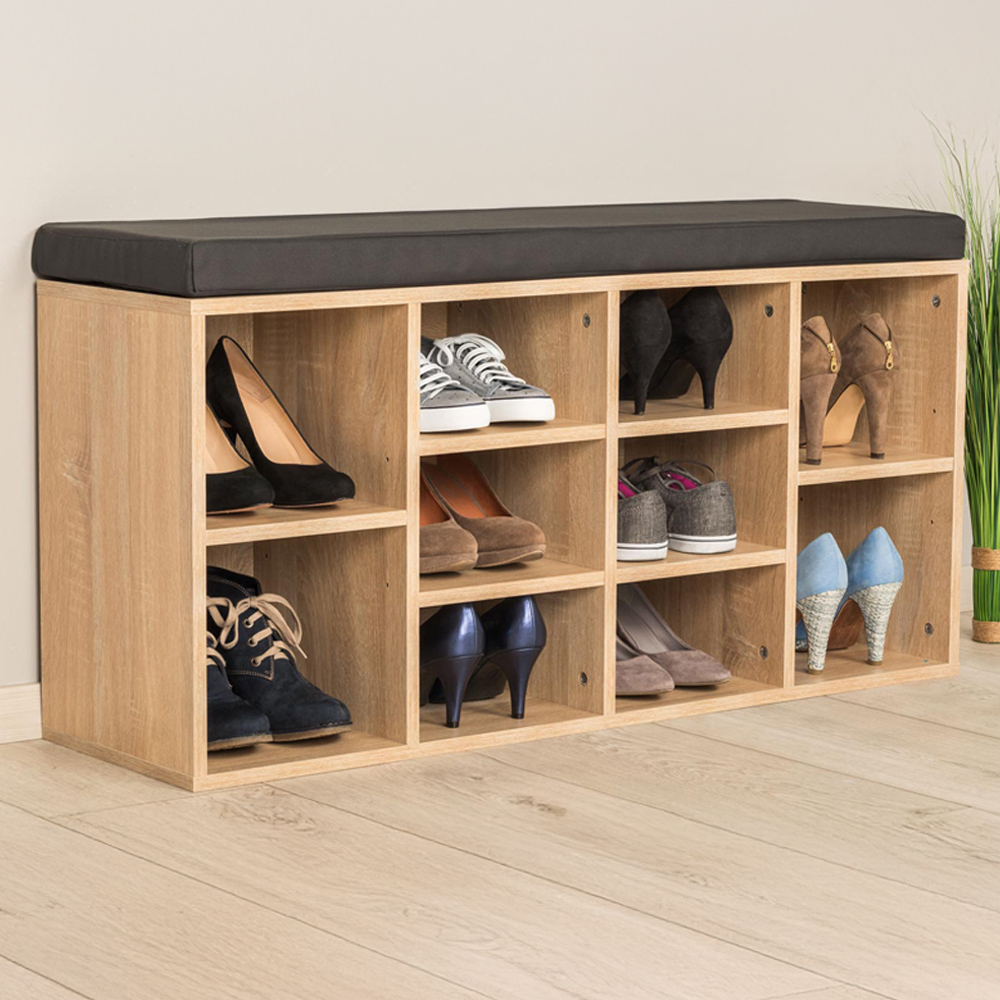 tectake 10 Compartment Light Oak Shoe Rack Image 1