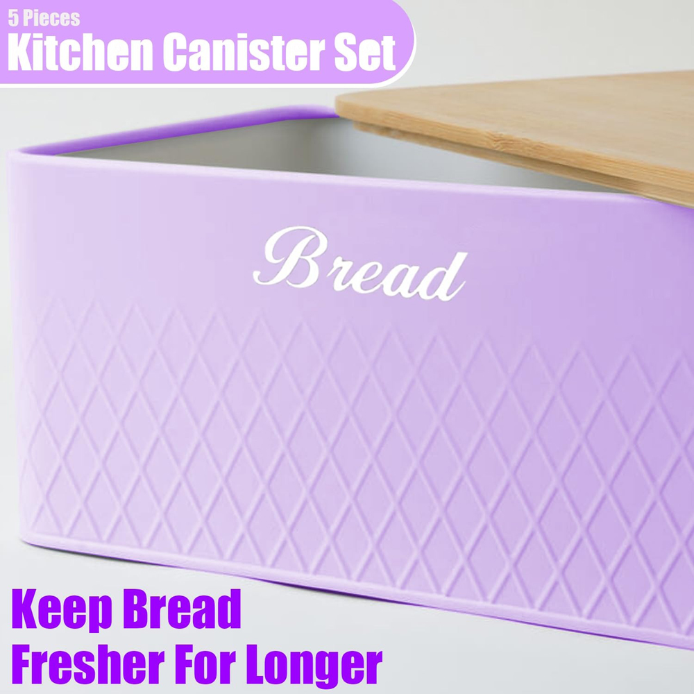 ATEK 5 Piece Purple Kitchen Canister Set with Bamboo Lids Image 4