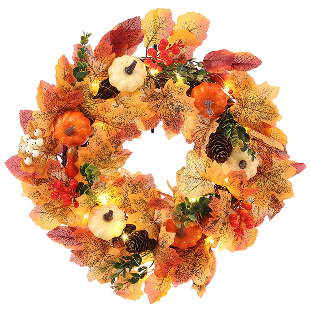 Living and Home LED Wreath with Maple Leaves Pumpkins and Berries 45cm Image 3