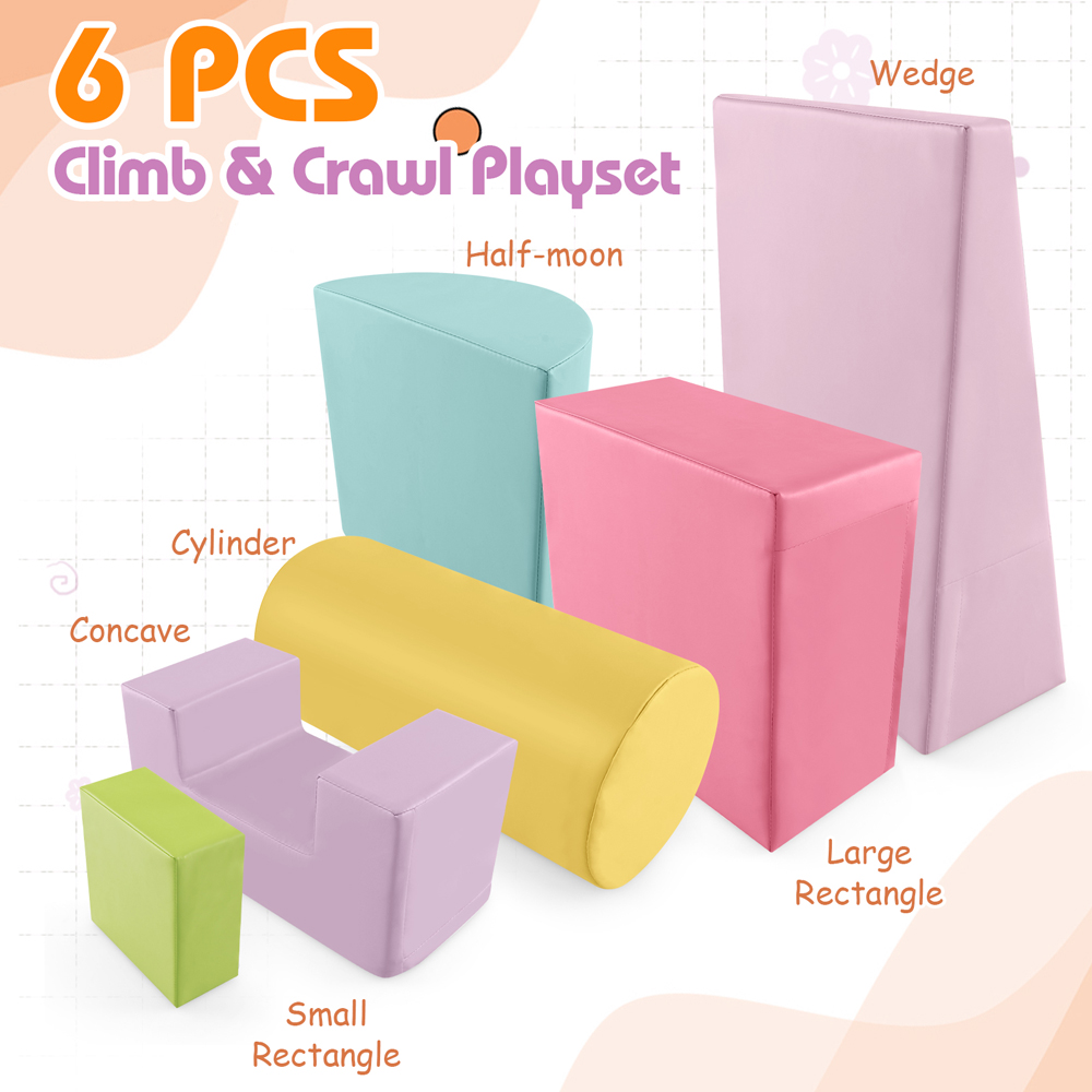 Costway Macaron Pink Toddler Foam Climbing Blocks with PU Cover Image 7