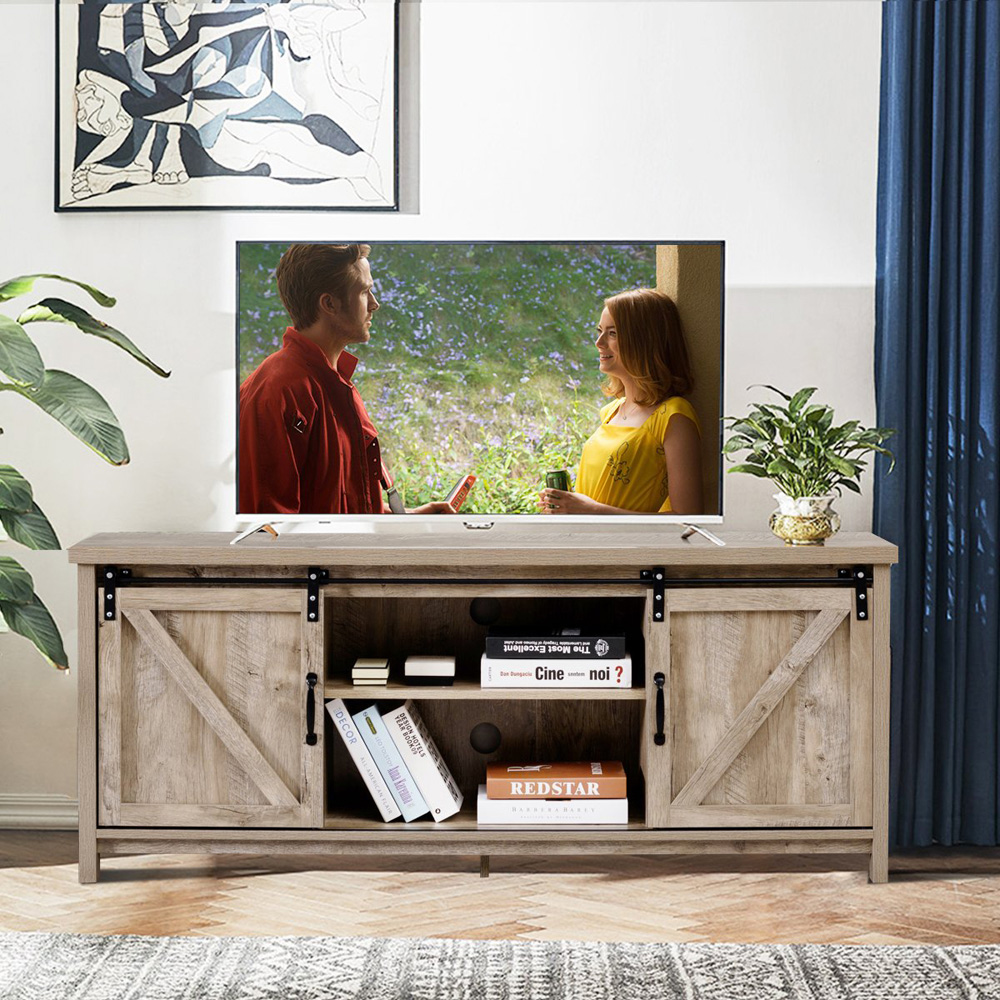 Costway 2 Door 2 Shelf Grey TV Unit Image 4