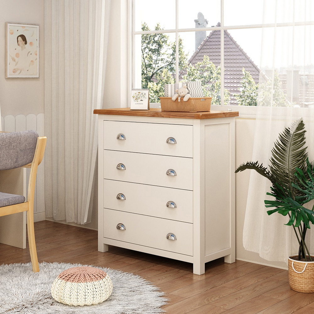Lovere 4 Drawer Off White Chest of Drawers with Chrome Cup Handles Image 8