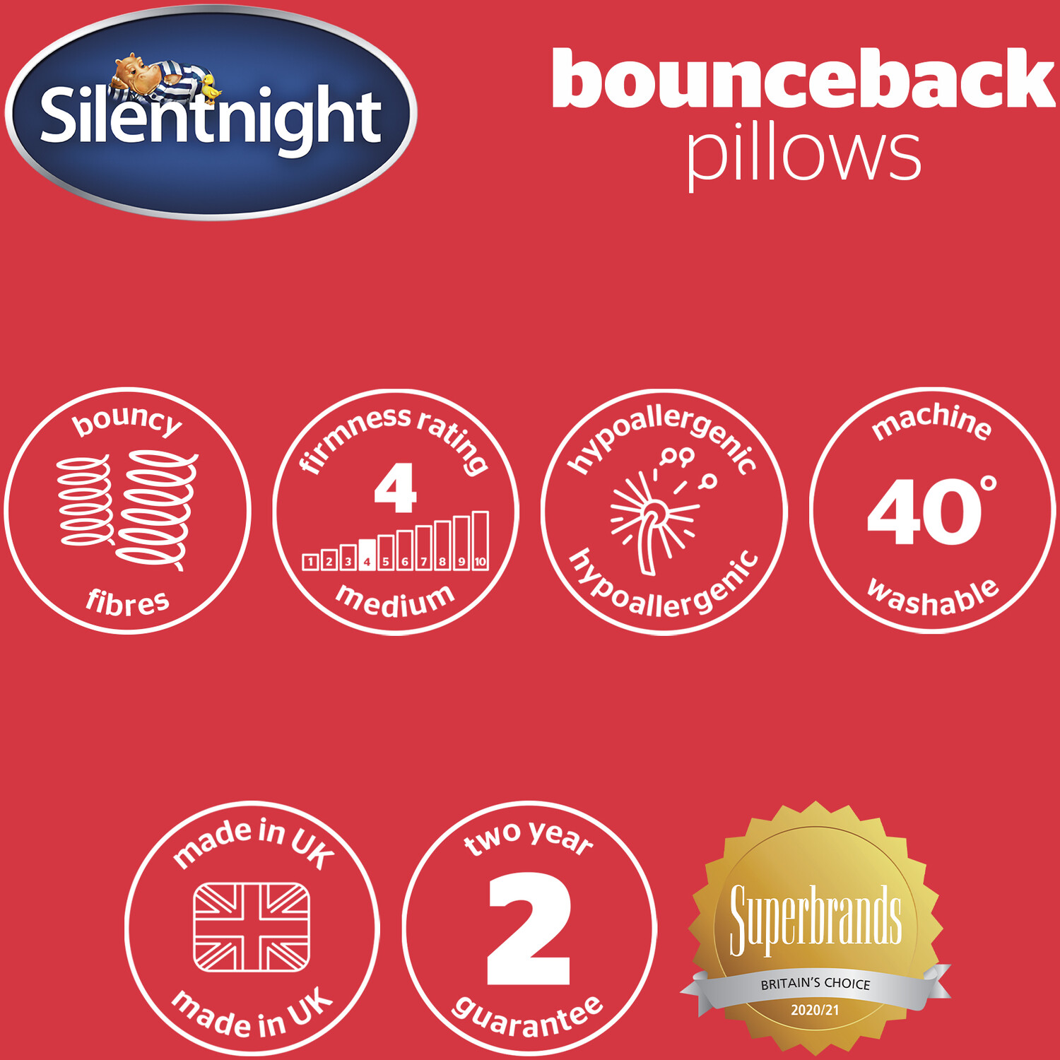 Silentnight White Bounceback Pillows 4 Pack Image 7