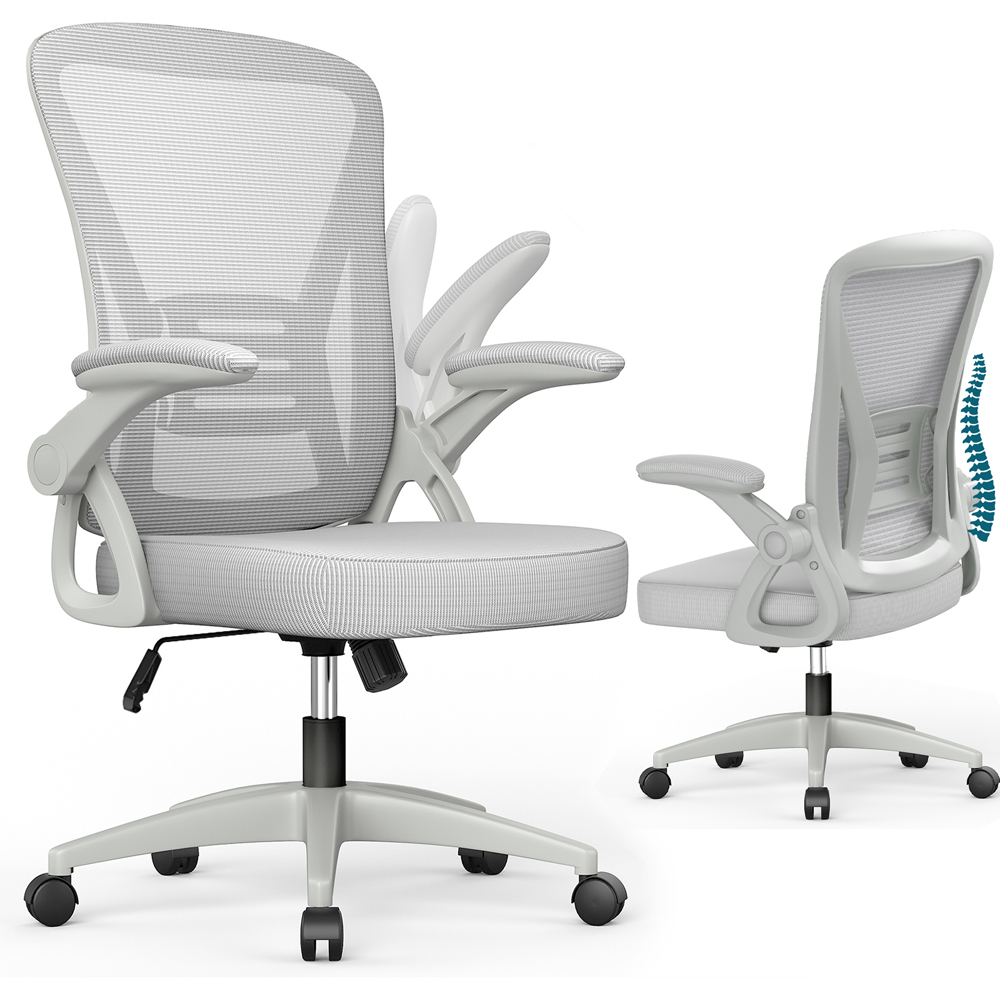 Rattrix Grey Office Chair with Flip-Up Armrest and Lumbar Support Image 2