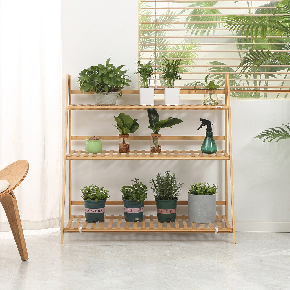 Outsunny 3-Tier Wooden Foldable Plant Stand Image 4