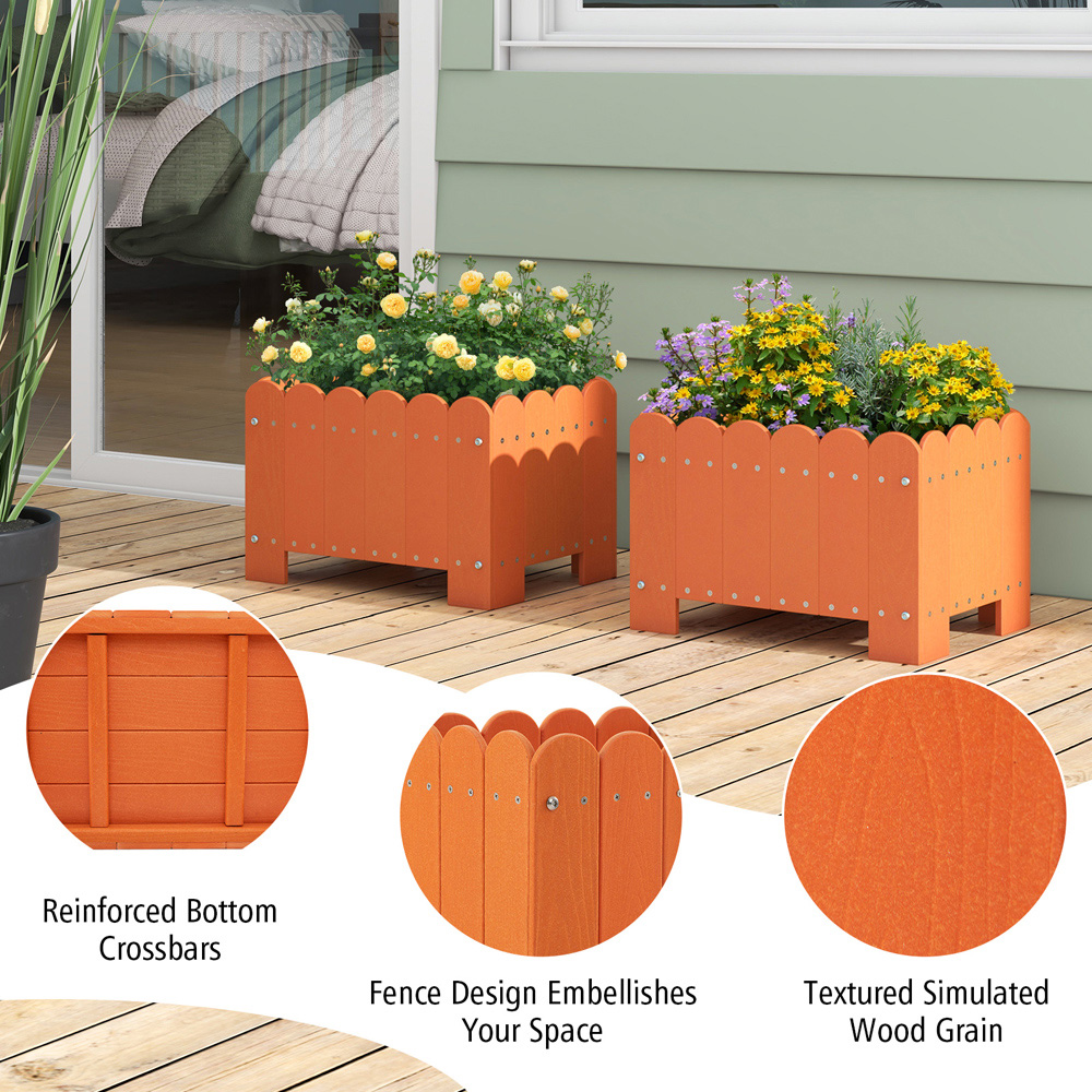 Costway Orange HDPE Rectangular Planter Box 2 Pack Image 7