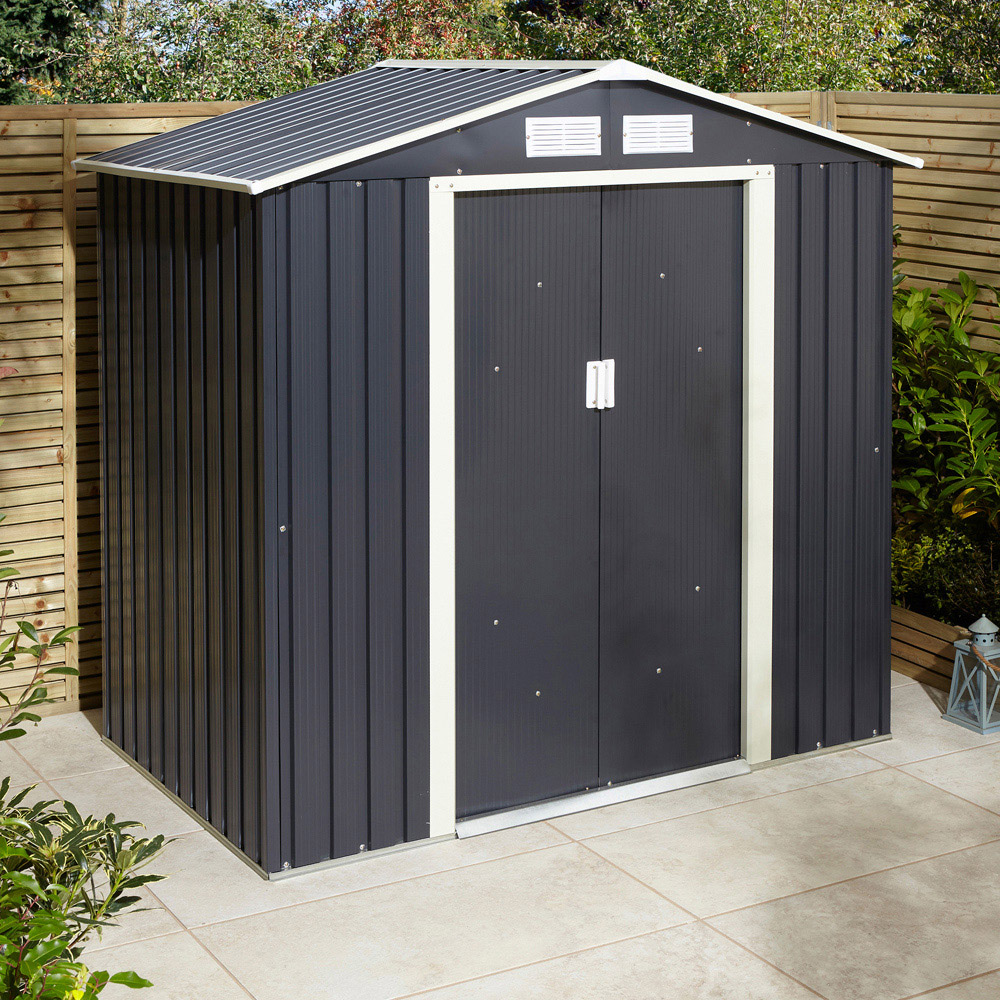 Rowlinson Trentvale Metal Apex Shed Dark Grey with Foundation Kit 6 x 4ft Image 2