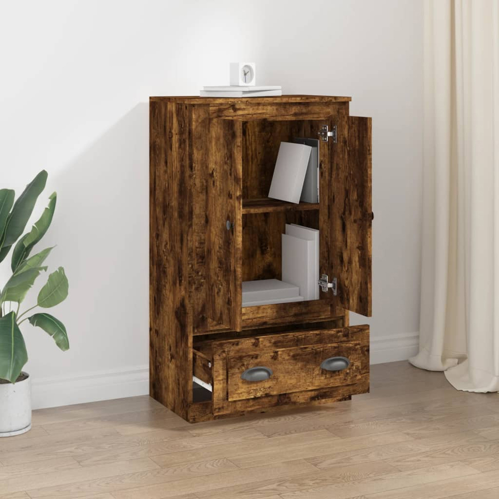 vidaXL 2 Door Single Drawer Smoked Oak Highboard Image 8