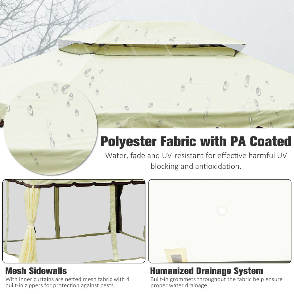 Outsunny 4 x 3m Cream Canopy Pavilion Patio Gazebo Tent with Sides Image 6