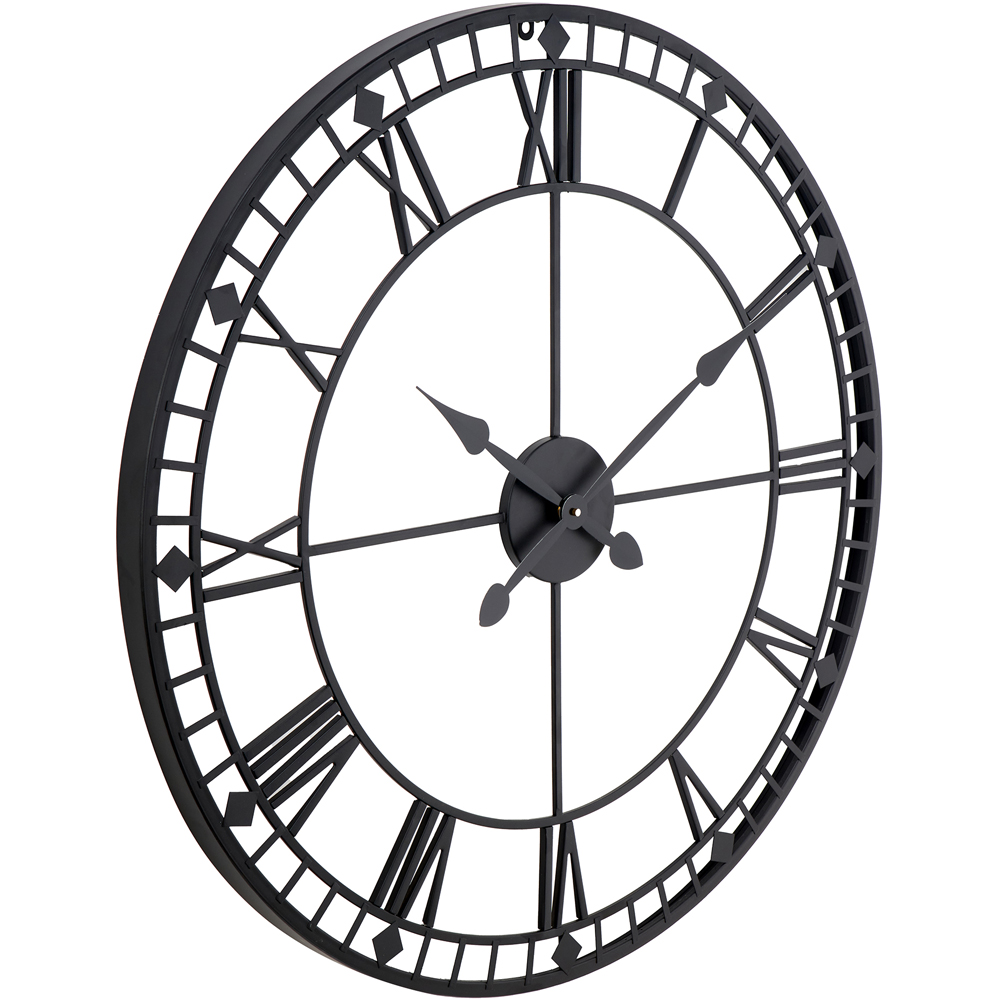 Pacific Lifestyle Black Metal Round Workframe Wall Clock with Roman Numerals 80cm Image 2