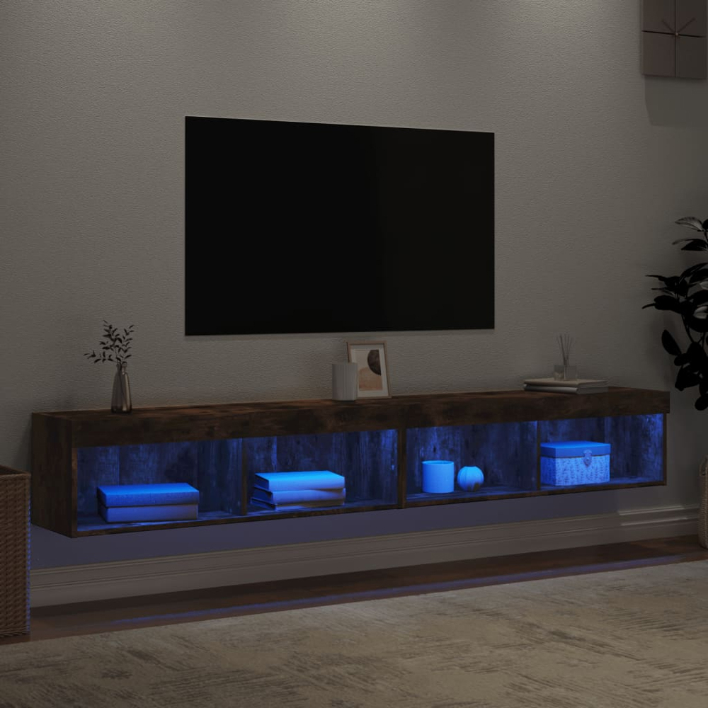vidaXL 2 Shelf Smoked Oak Wall Mounted LED TV Cabinet Set of 2 Image 4