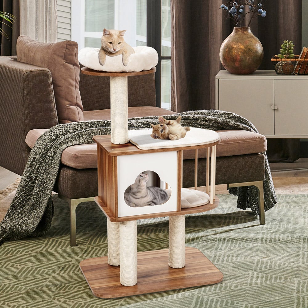 Costway Brown Platform Wooden Cat Tower Image 2