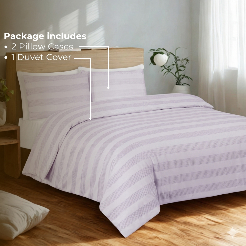 MHG Living Super King Size Berries Dobby Waffle Striped Duvet Set Image 2