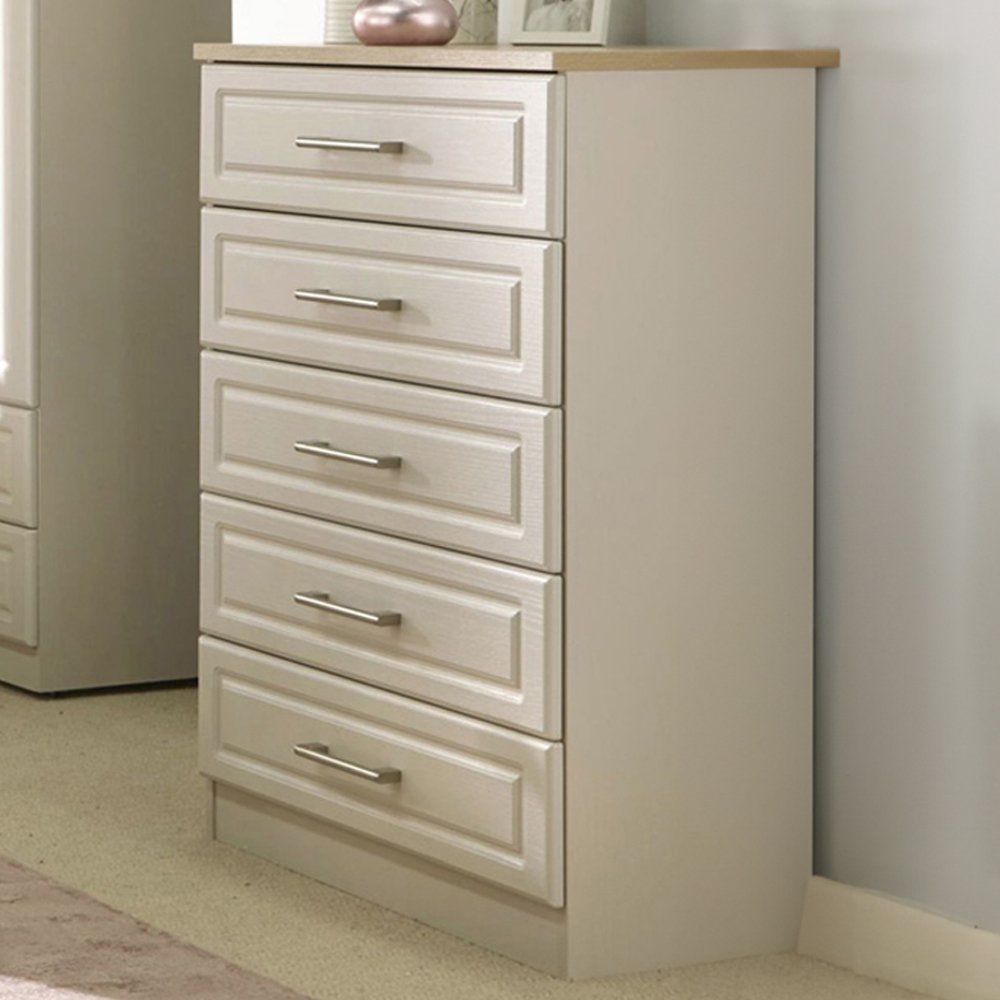 Crowndale Kent Ready Assembled 5 Drawer Kashmir Ash and Modern Oak Chest of Drawers Image 1