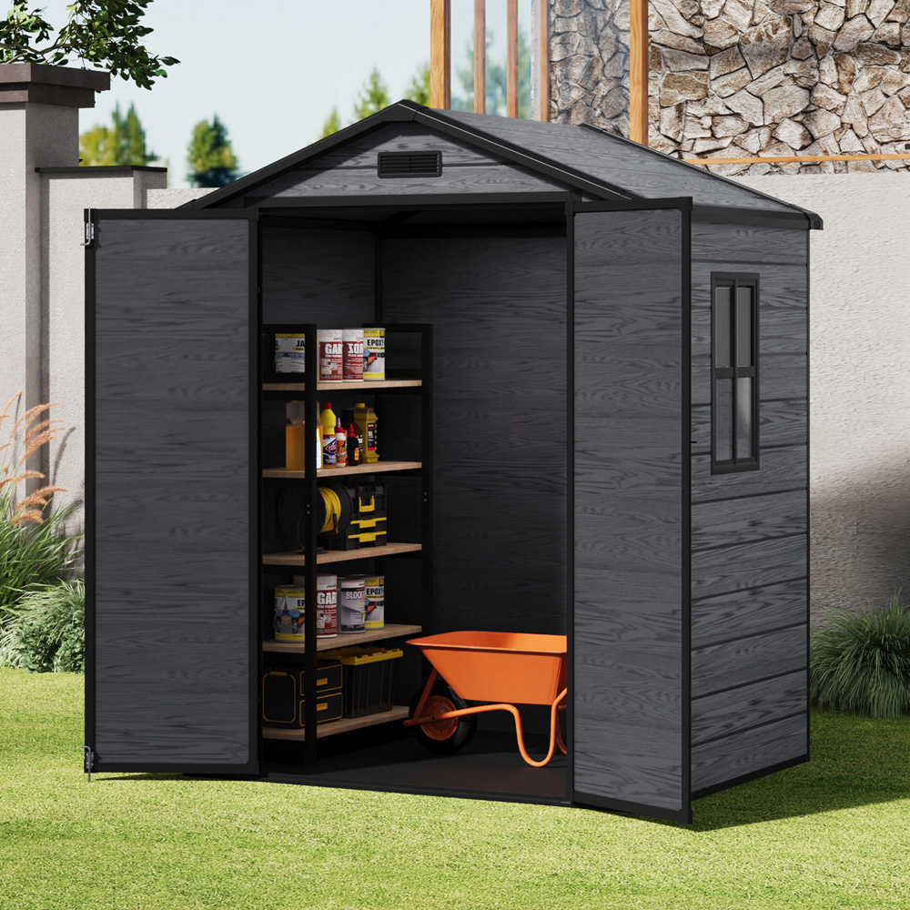 Living and Home 6 x 4ft Plastic Apex Garden Storage Shed with Window Image 6