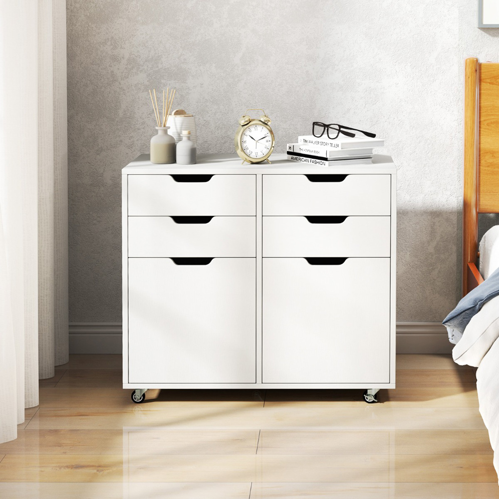 Costway 4 Drawer White Chest of Drawers with Universal Wheels Image 4