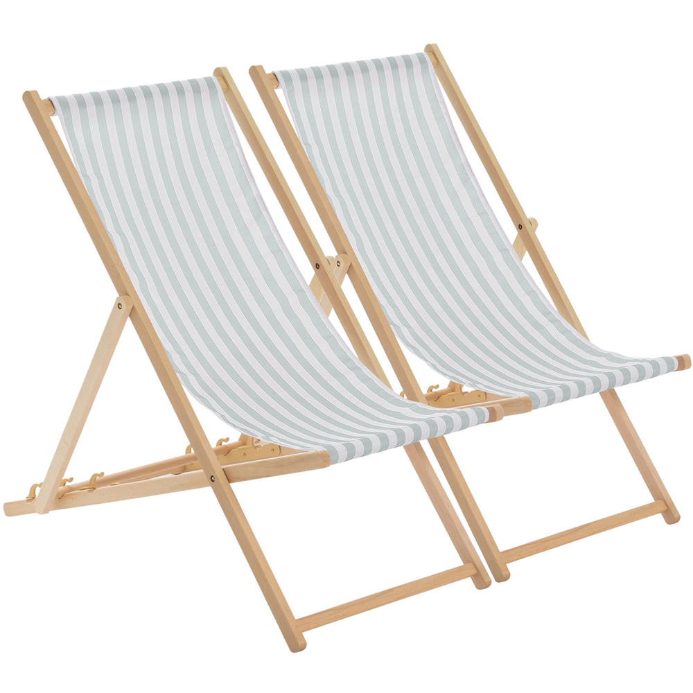 Harbour Housewares Sage Grey Stripe Wooden Foldable Deck Chair 2 Pack Image 2