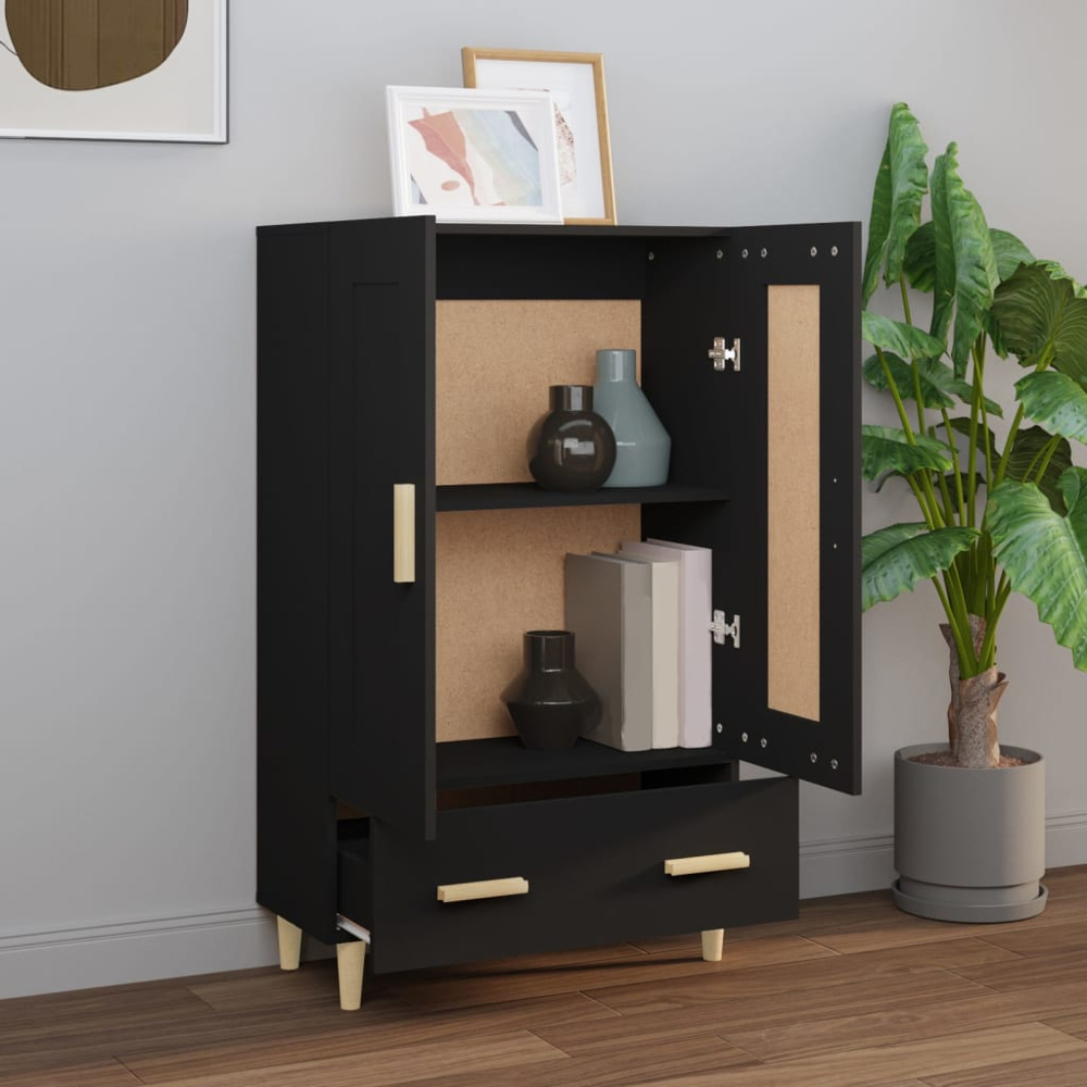 vidaXL 2 Door Single Drawer Black Highboard with Wooden Legs Image 8