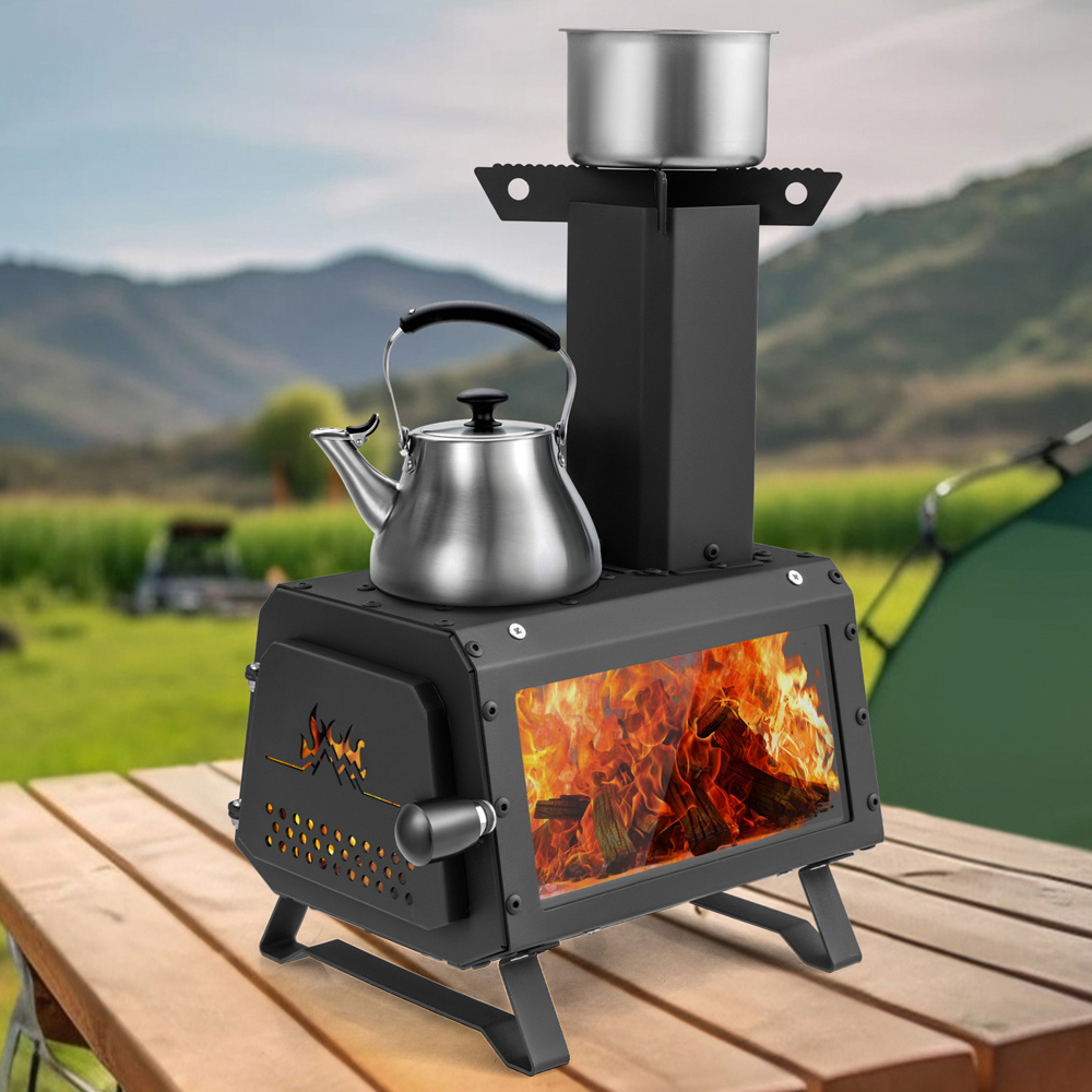Costway Portable Wood Burning Stove with 2 Cooking Positions Image 2