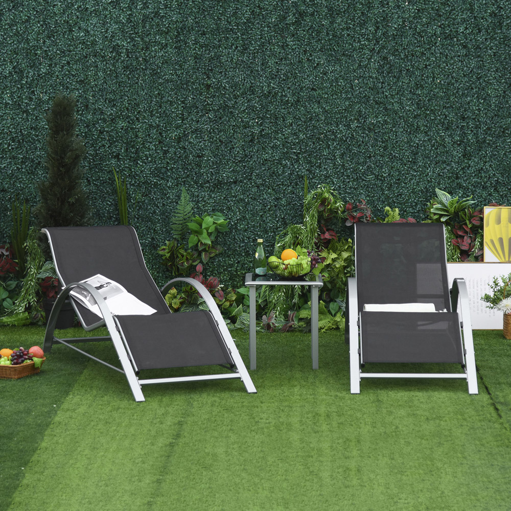 Outsunny 2 Seater Black Sun Lounger Set Image 1