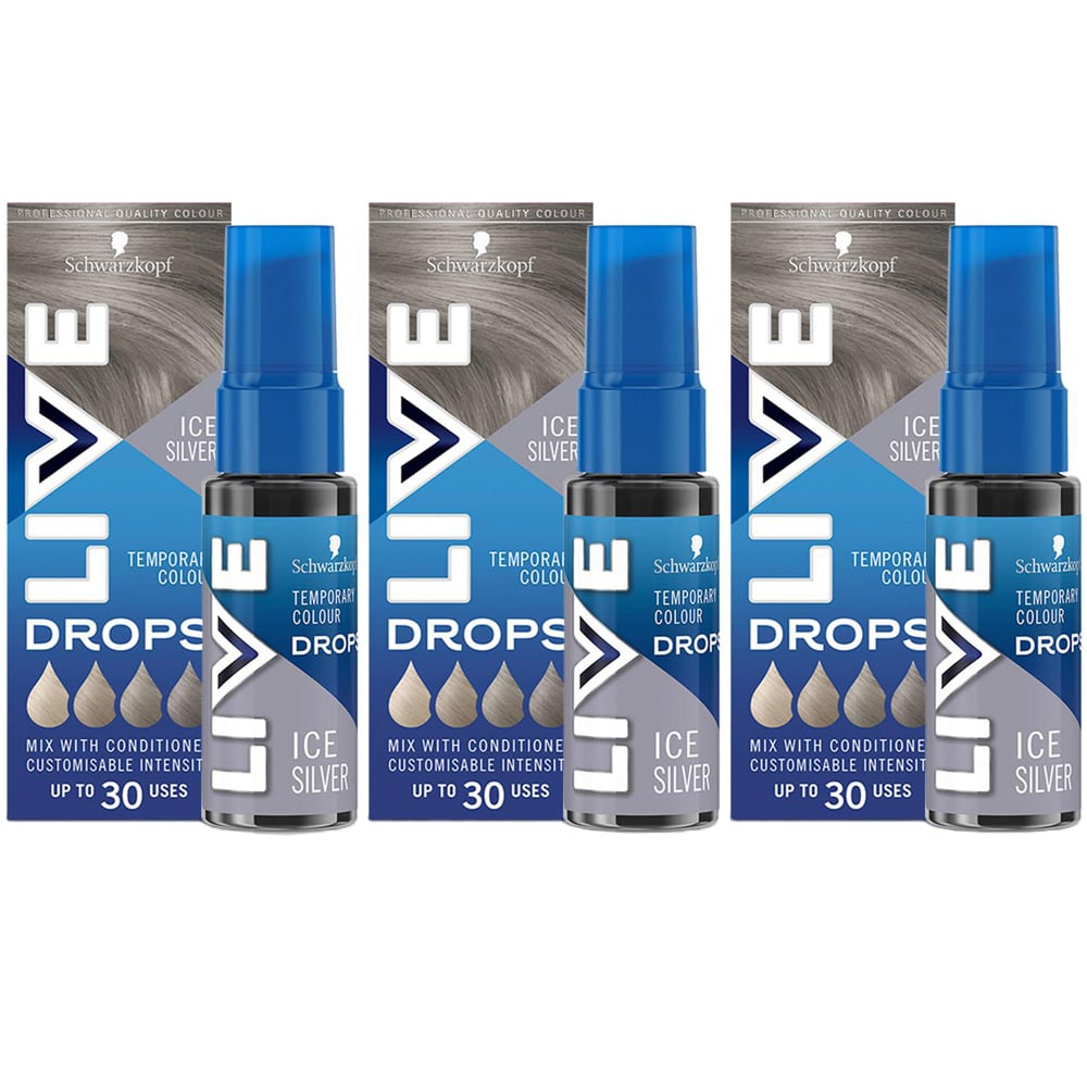 Schwarzkopf Live Colour Drops Ice Silver Semi-Permanent Hair Dye 3 Pack Image 1