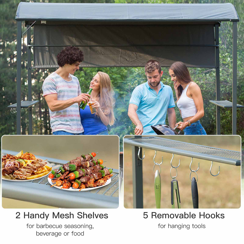 Outsunny Grey Metal Frame Outdoor BBQ Gazebo Canopy Image 4