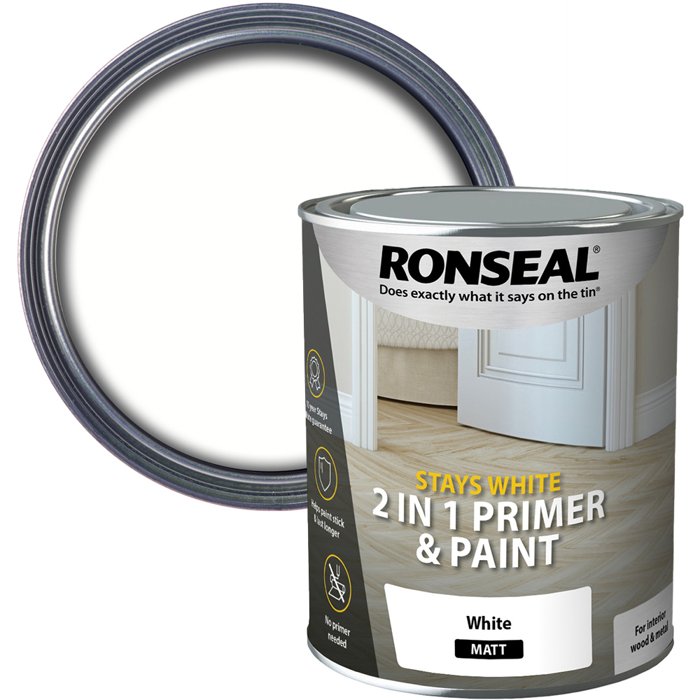 Ronseal 2-in-1 Pure Brilliant White Primer & Paint 750ml Image 1